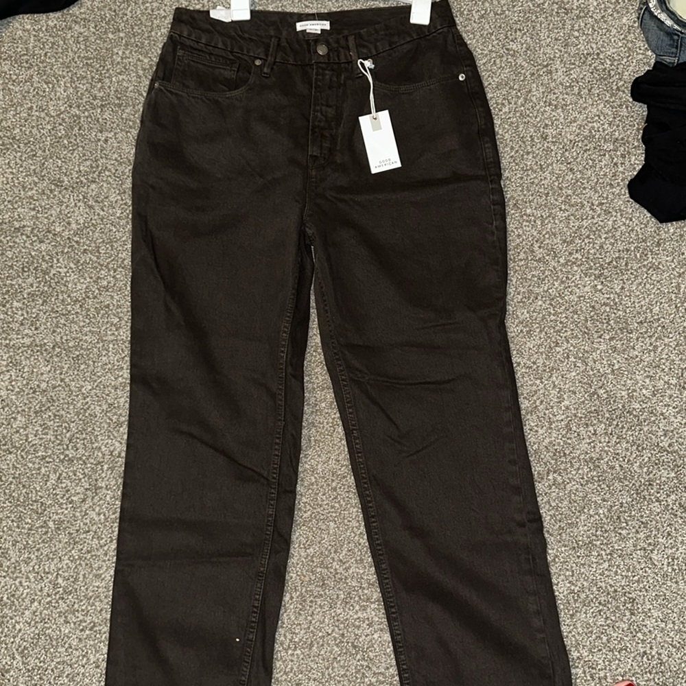 Good American 90’s Duster High Rise Straight Jeans size 12/31 Coffee